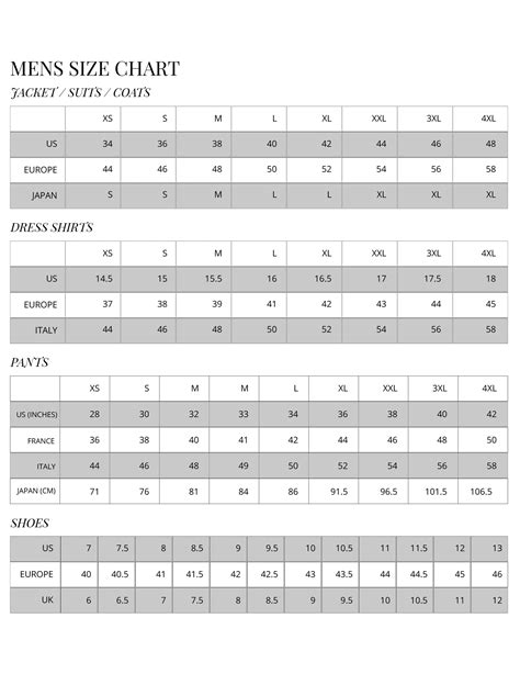 christian Dior size chart